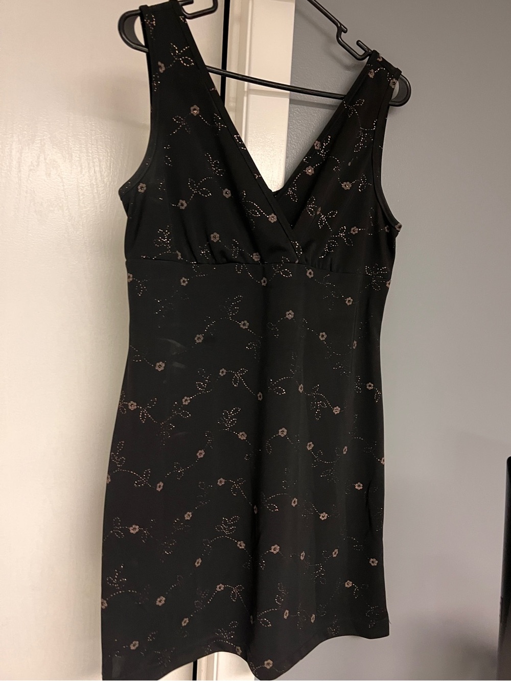 Younique Black Mini Dress with Delicate Rose Print